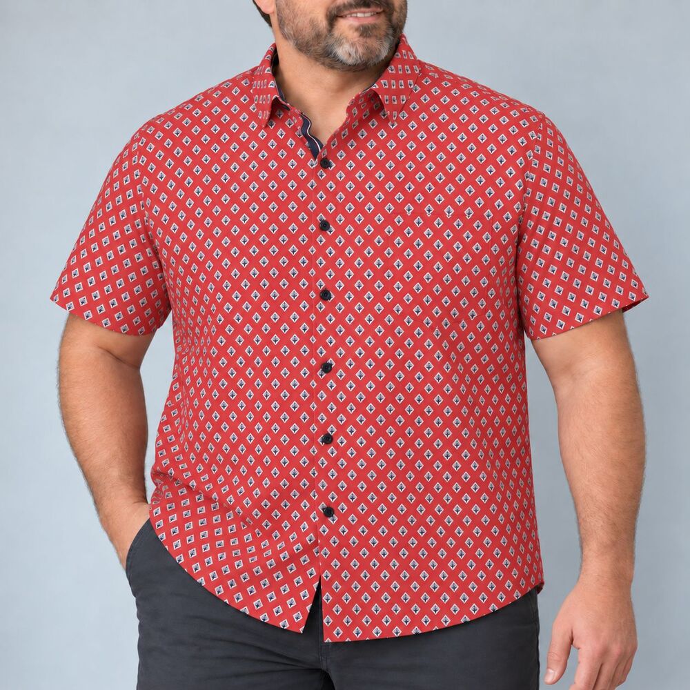 Mizzen Main Leeward Shirt Mens XXL Classic Red Foulard Short Sleeve Stretch